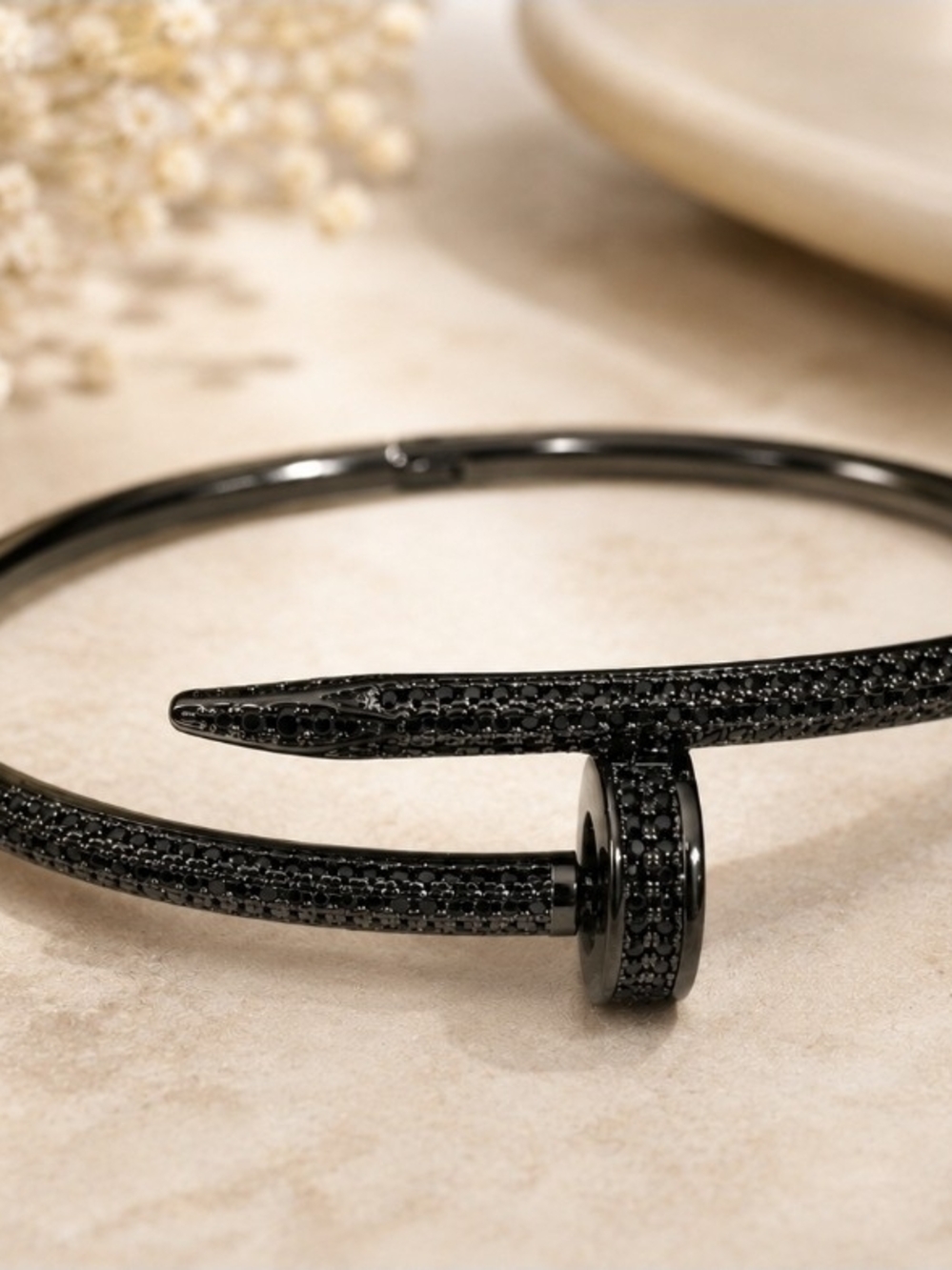 SZ-19 Black Paved Nail-Style Bangle Bracelet